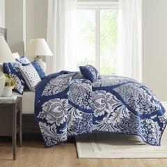 6 Piece Printed Cotton Quilt Set with Throw Pillows Indigo King/Cal King