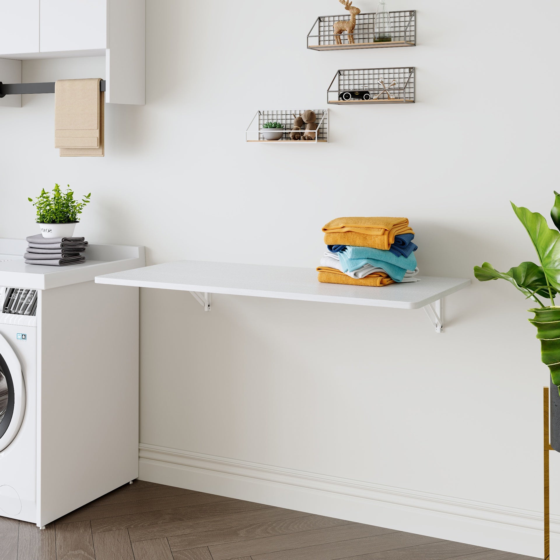 Laundry Room Folding Table Wall Mounted Folding Table for Small Spaces,Fold Down Desk,Workbench,Addition to Garage & Shed/Home Office/Laundry Room/Home Bar/Kitchen & Dining Room,45*22*6.5 inches.