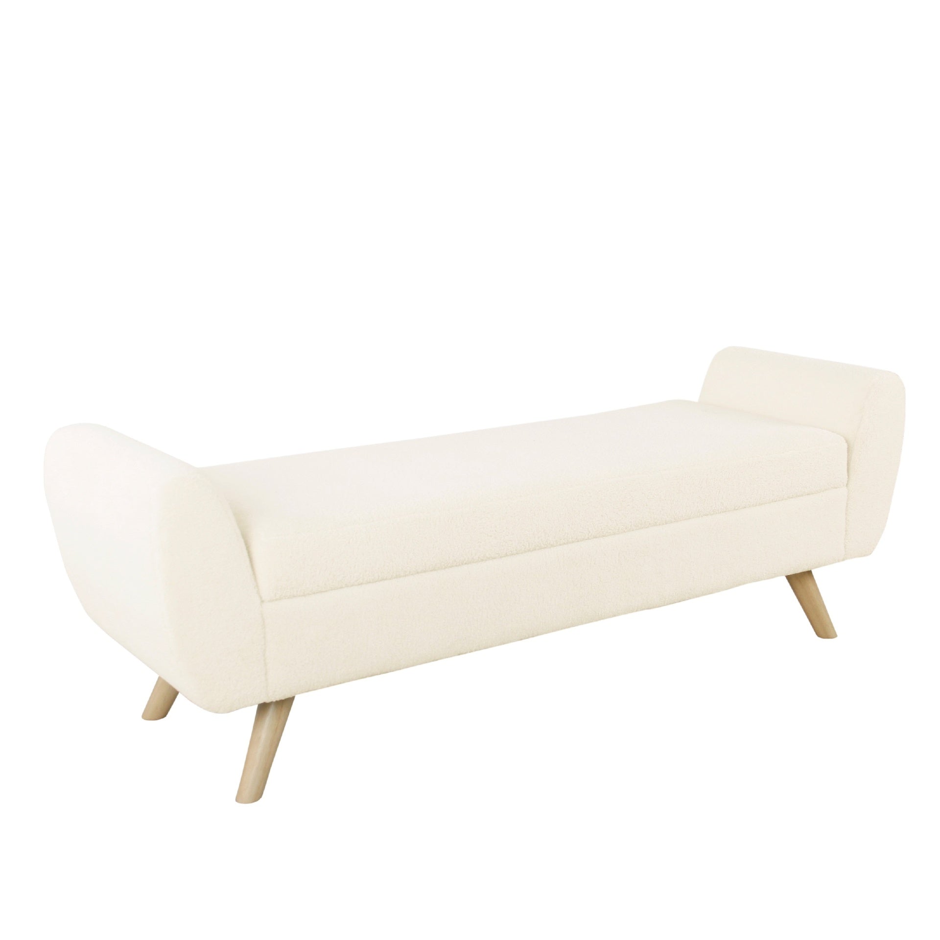 Rae Storage Bench Ottoman with Arms, Cream Sherpa, Brown, 60 Inch