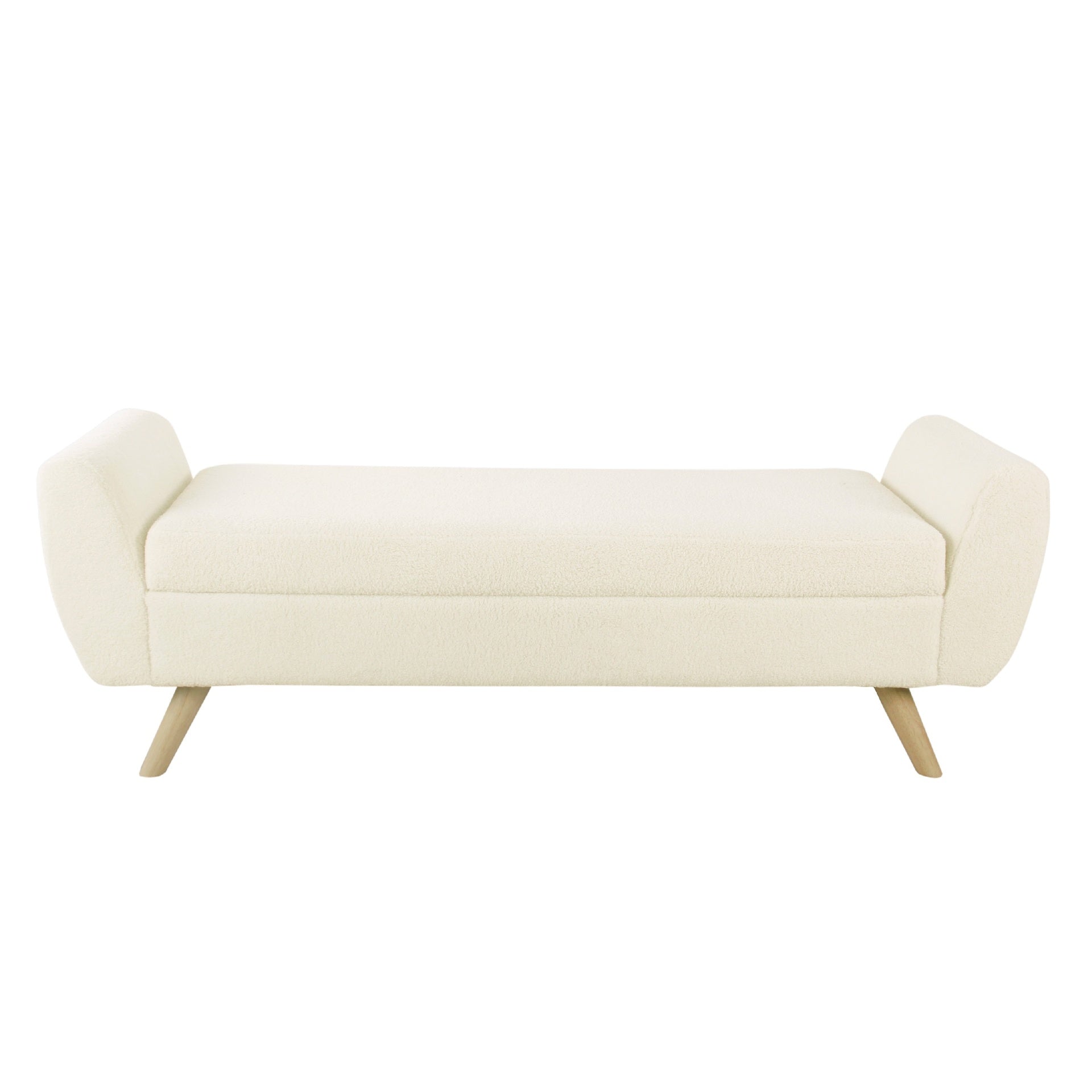 Rae Storage Bench Ottoman with Arms, Cream Sherpa, Brown, 60 Inch
