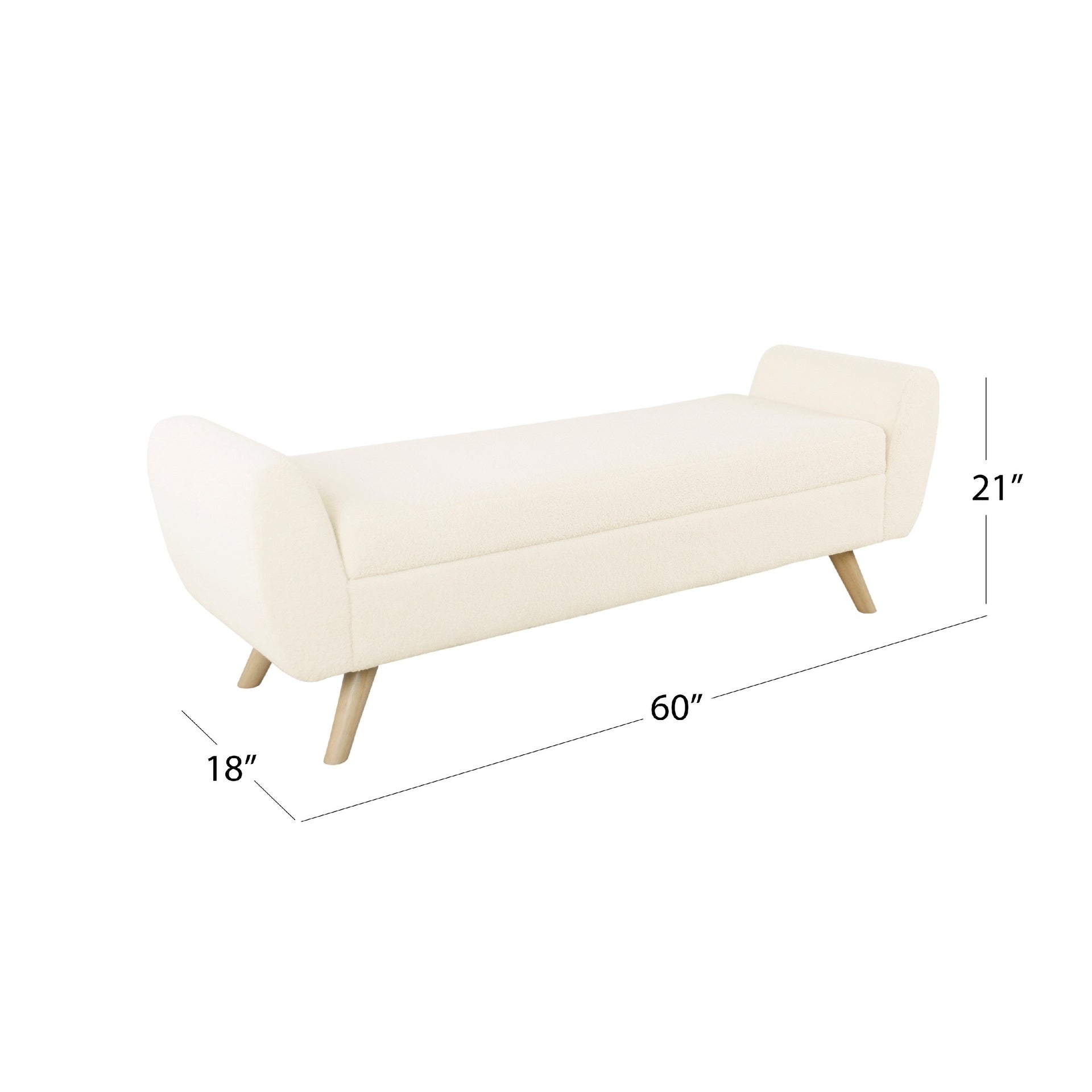 Rae Storage Bench Ottoman with Arms, Cream Sherpa, Brown, 60 Inch