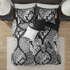 6 Piece Printed Cotton Quilt Set with Throw Pillows Black King/Cal King