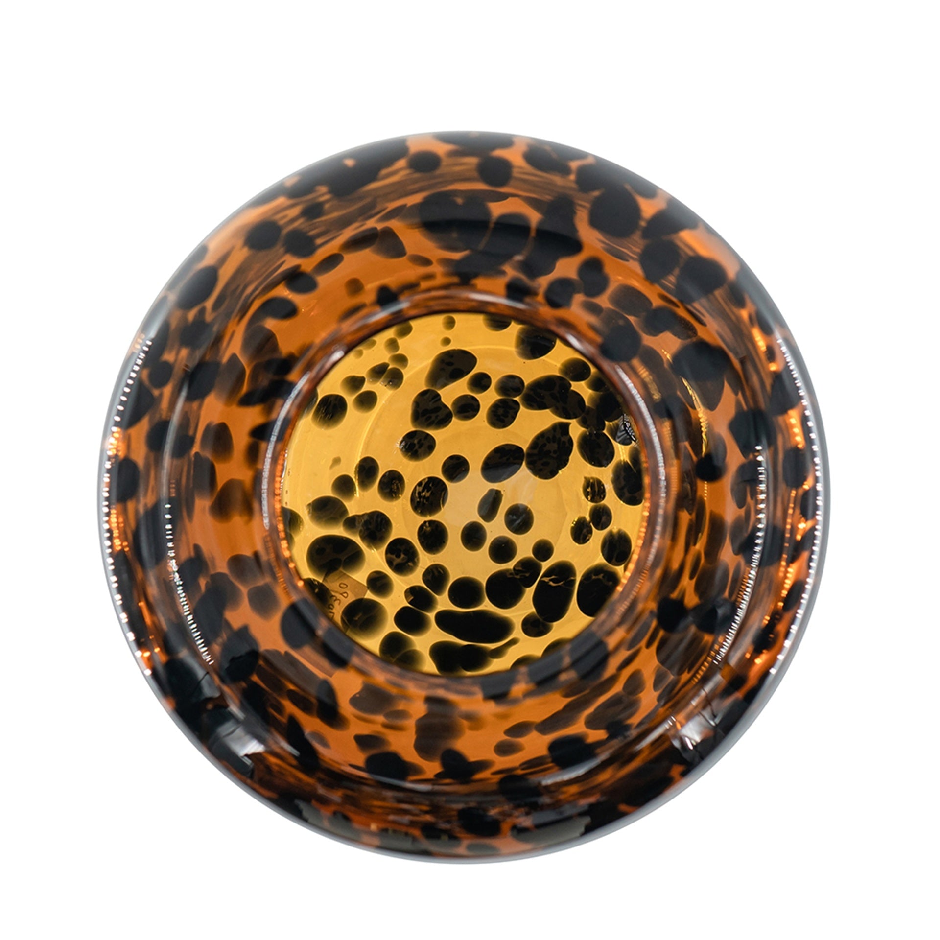 Brown and Amber Glass Vase with Cheetah Motif, Short, 7.9x7.9"