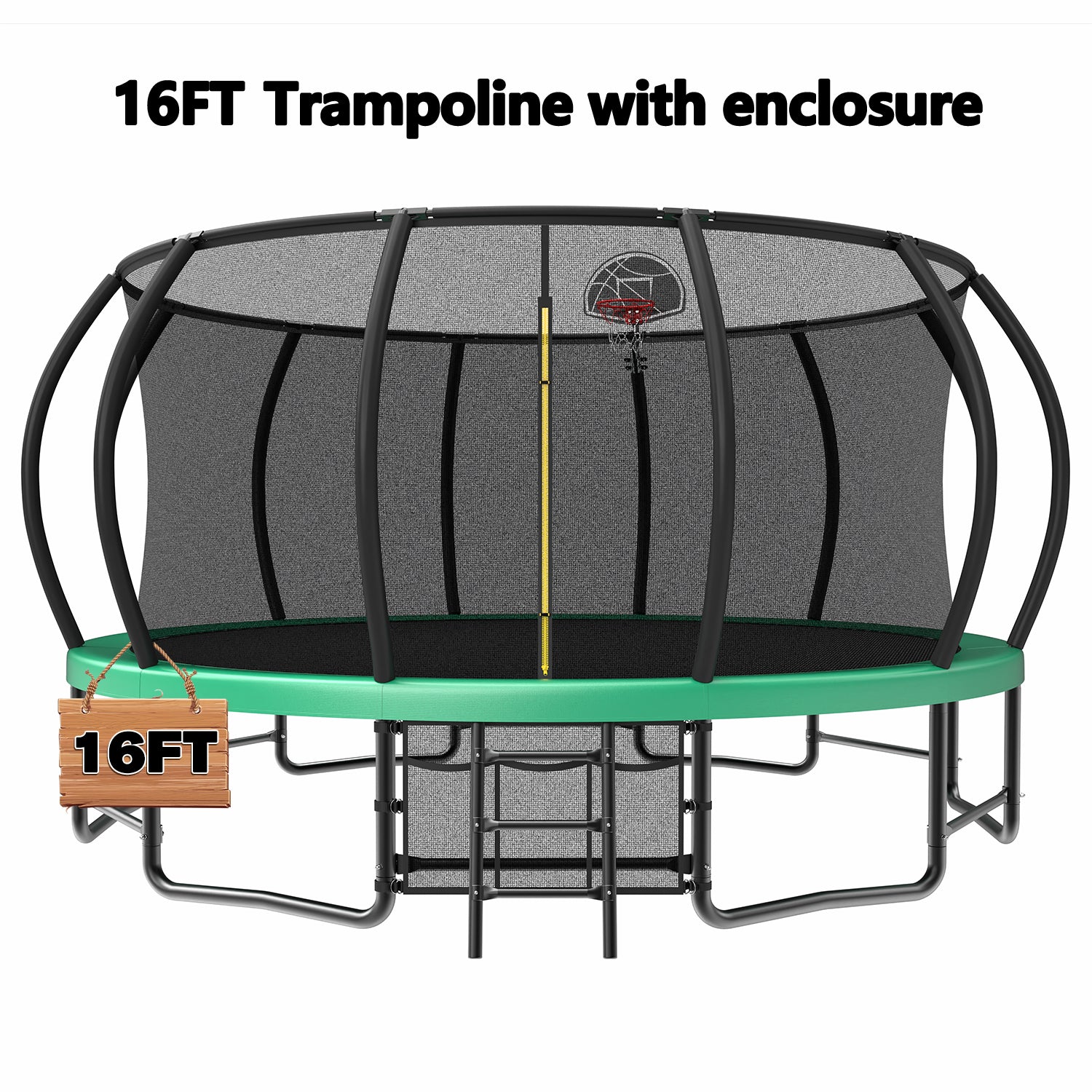 16FT Outdoor Trampoline for Kids and Adults, Pumpkin Trampolines with Curved Poles,Heavy Duty Trampoline Anti-Rust Coating ASTM Approval