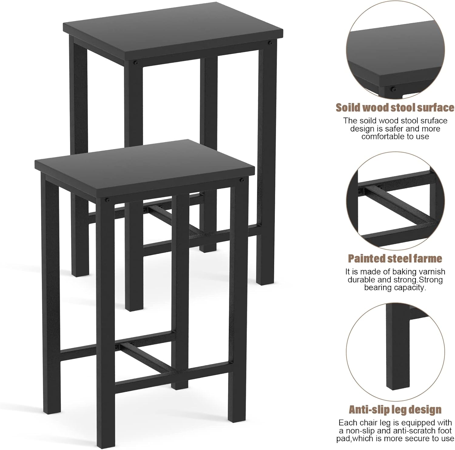 5 Pieces Dining Table Set for 4,Black Bar Table Set with 4 Bar Stools Counter Height Bar Table and Chairs Set. Pub Table Set Breakfast Table for Kitchen, Small Space