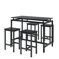 5 Pieces Dining Table Set for 4,Black Bar Table Set with 4 Bar Stools Counter Height Bar Table and Chairs Set. Pub Table Set Breakfast Table for Kitchen, Small Space