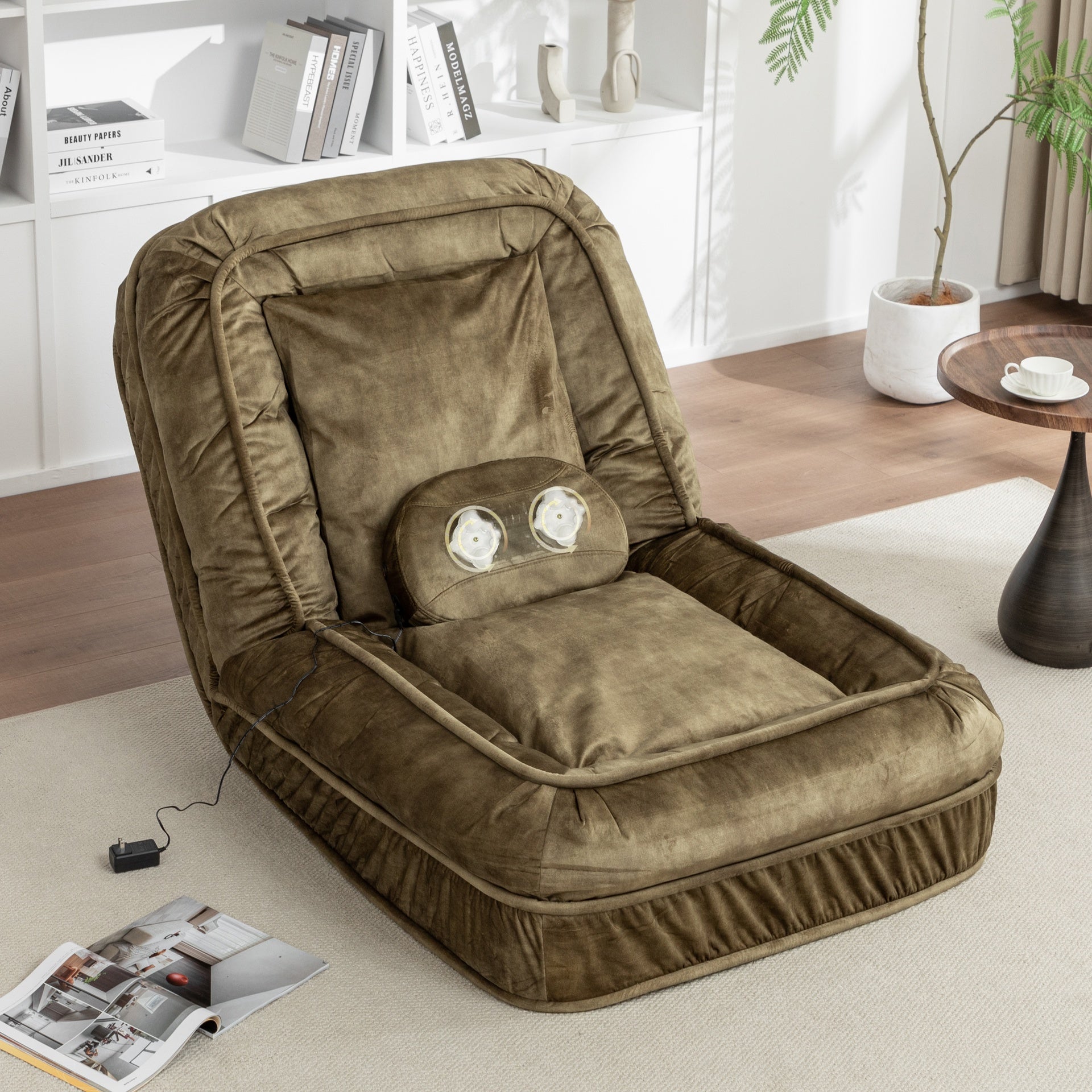 Upholstered Human Dog Bed for Adult & Pets,with 5 Adjustable Position &Massage Pillow, Bean Bag floor sofa with 2 Soft Pillows