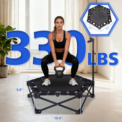 37" Foldable Mini Trampoline, One-Step Fold & Open, Rebounder Trampoline for Adults, 330lbs Max Load, 3-Level Adjustable T-Bar, Indoor & Outdoor Workout