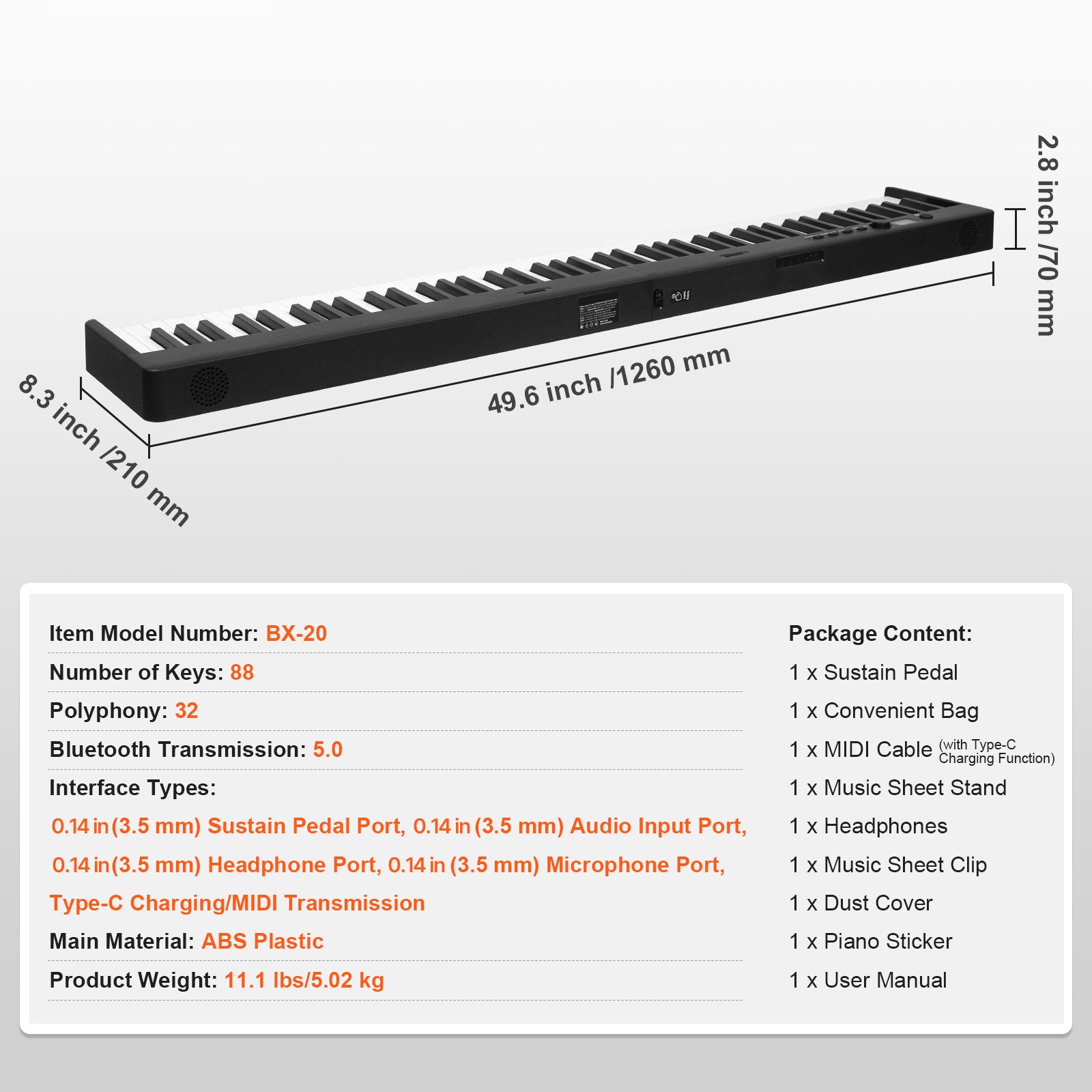 88 Key Folding Keyboard Piano Portable Foldable Piano Bluetooth MIDI Black