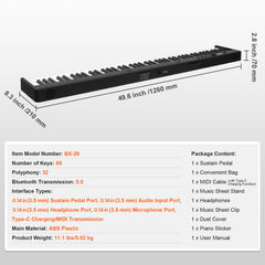 88 Key Folding Keyboard Piano Portable Foldable Piano Bluetooth MIDI Black