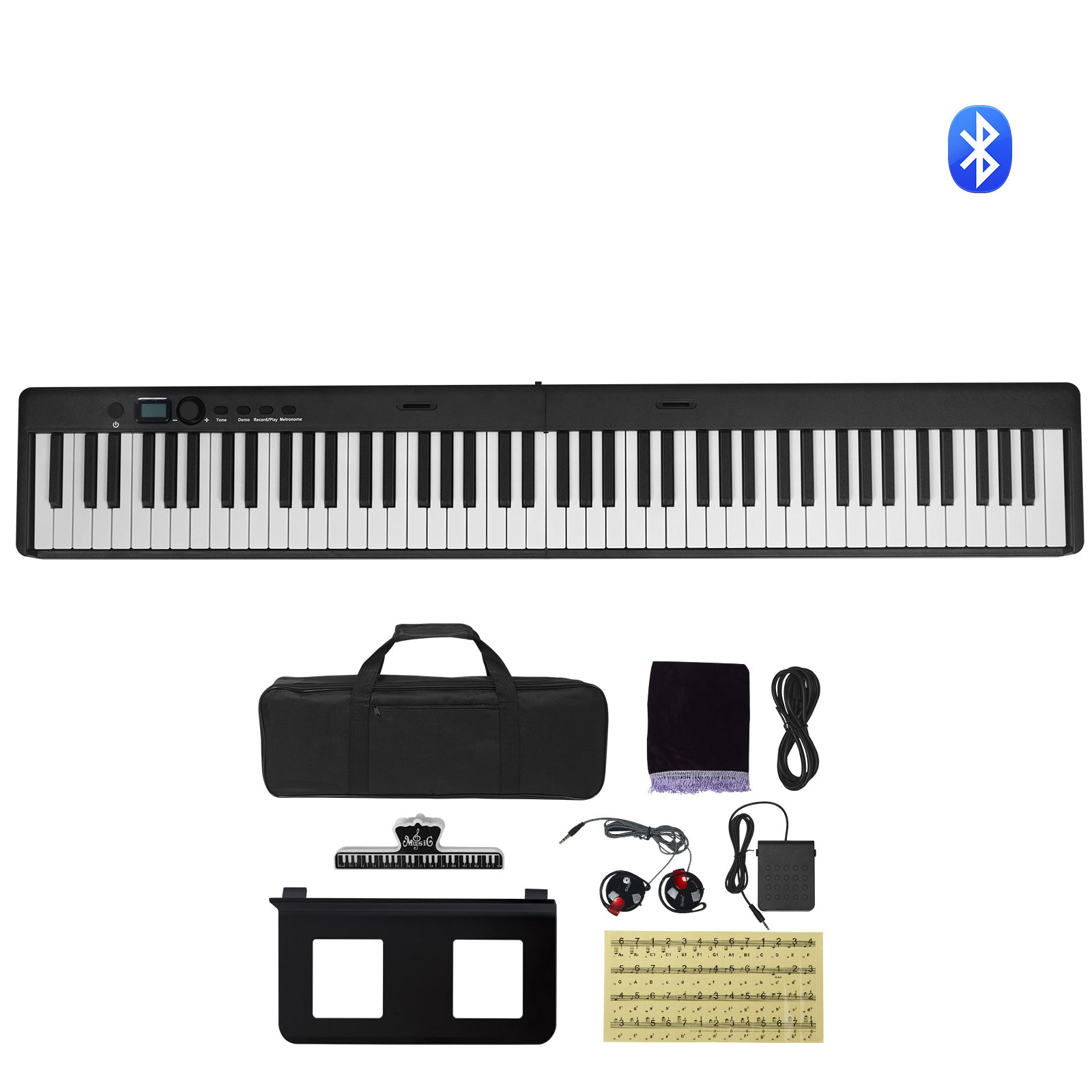 88 Key Folding Keyboard Piano Portable Foldable Piano Bluetooth MIDI Black