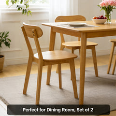 100% Solid Wood Dining Chairs Set of 2, Mid Century Modern Dining Chairs with Curved Backrest, Kitchen Chair with Adjustable Foot Pads for Dining Room, Kitchen, Living Room, Study, Natural Wood Color