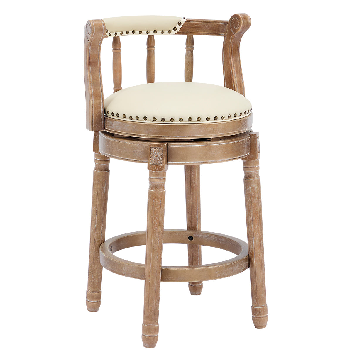 Cow top Leather Wooden Bar Stools, 360 Degree Swivel Bar Chair with Backs,Bar height Couner Height Barstools  for Home Kitchen Dining Room and Bar Room(Coffee 1pc)