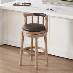Cow top Leather Wooden Bar Stools, 360 Degree Swivel Bar Chair with Backs,Bar height Couner Height Barstools  for Home Kitchen Dining Room and Bar Room(Coffee 1pc)