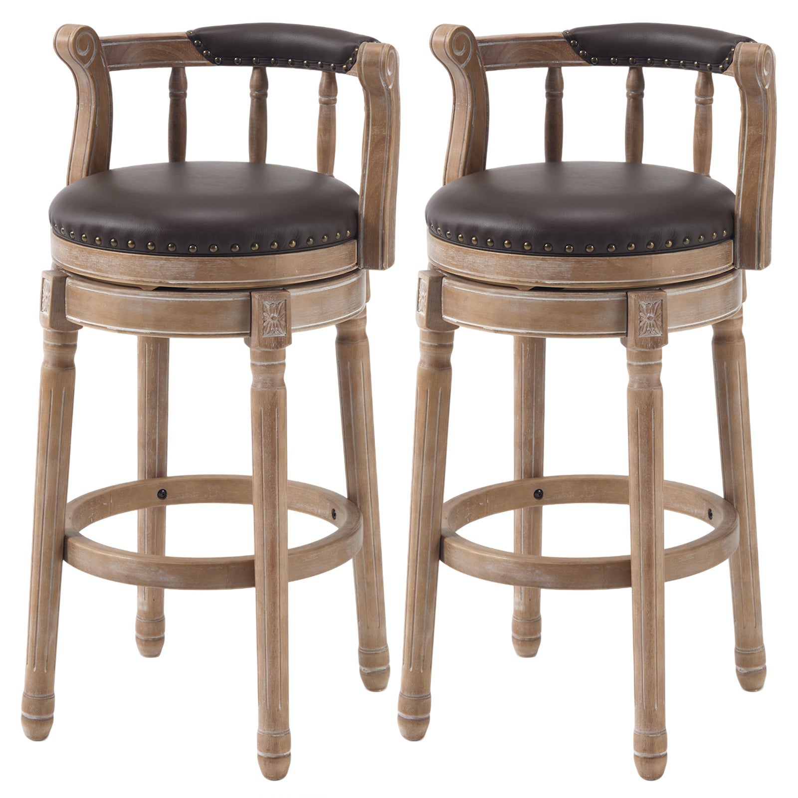 Cow top Leather Wooden Bar Stools, 360 Degree Swivel Bar Chair with Backs,Bar height Couner Height Barstools  for Home Kitchen Dining Room and Bar Room(Coffee 1pc)