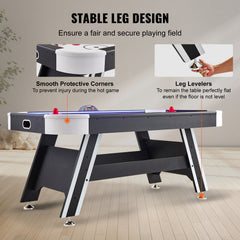 Air-Powered Hockey Table, 72" Indoor Hockey Table for Kids and Adults, LED Sports Hockey Game with 2 Pucks, 2 Pushers, and Electronic Score System, Arcade Gaming Set for Game Room Family Home
