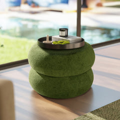 Nest 19.5" Low Round Upholstered Ottoman, Moss Green