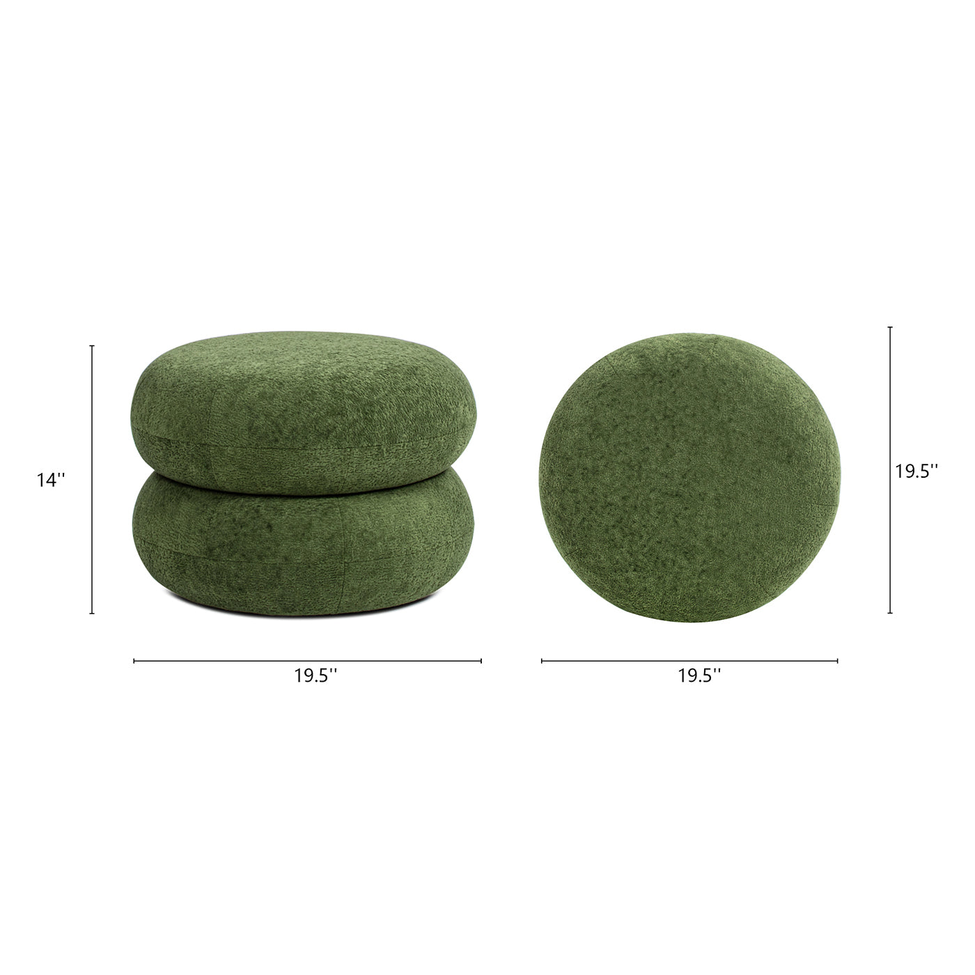 Nest 19.5" Low Round Upholstered Ottoman, Moss Green