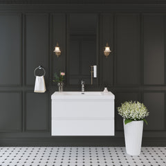 36" Floating Bathroom Vanity with Sink, Modern Wall-Mounted Bathroom Storage Vanity Cabinet with Solid Surface Top Basin and Soft Close Drawers, Fully Assembled, Glossy White CM-24V11-36GW