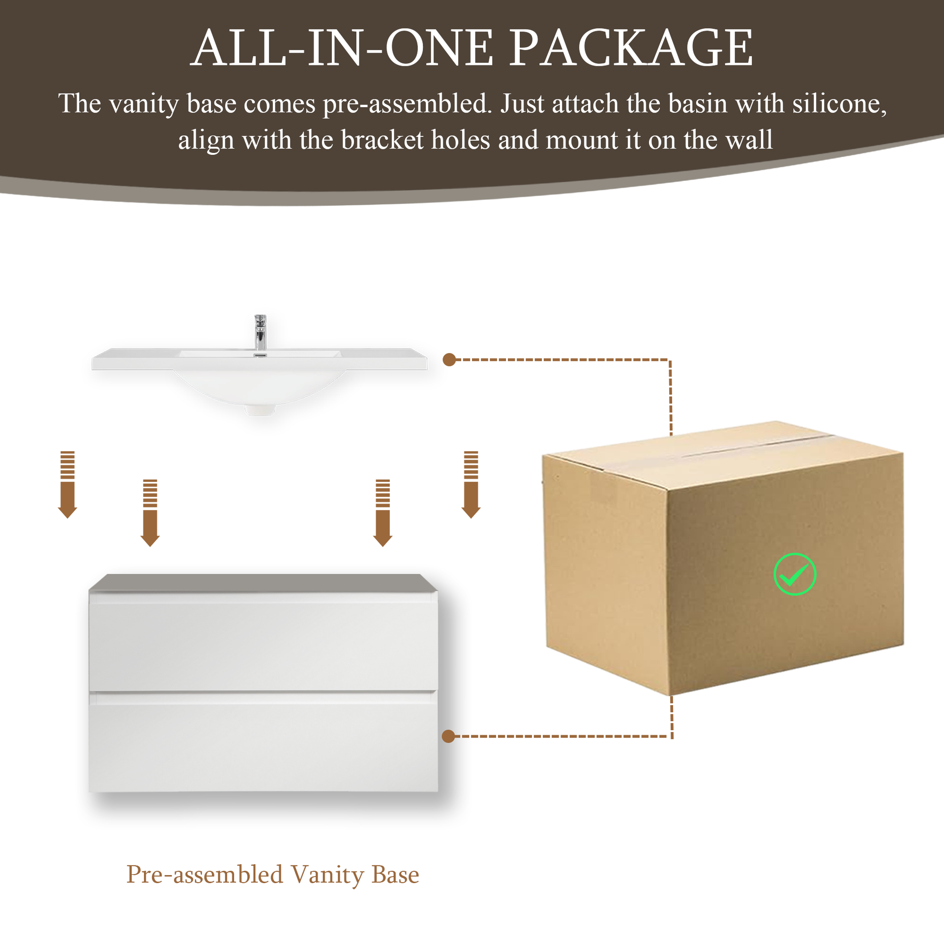 36" Floating Bathroom Vanity with Sink, Modern Wall-Mounted Bathroom Storage Vanity Cabinet with Solid Surface Top Basin and Soft Close Drawers, Fully Assembled, Glossy White CM-24V11-36GW