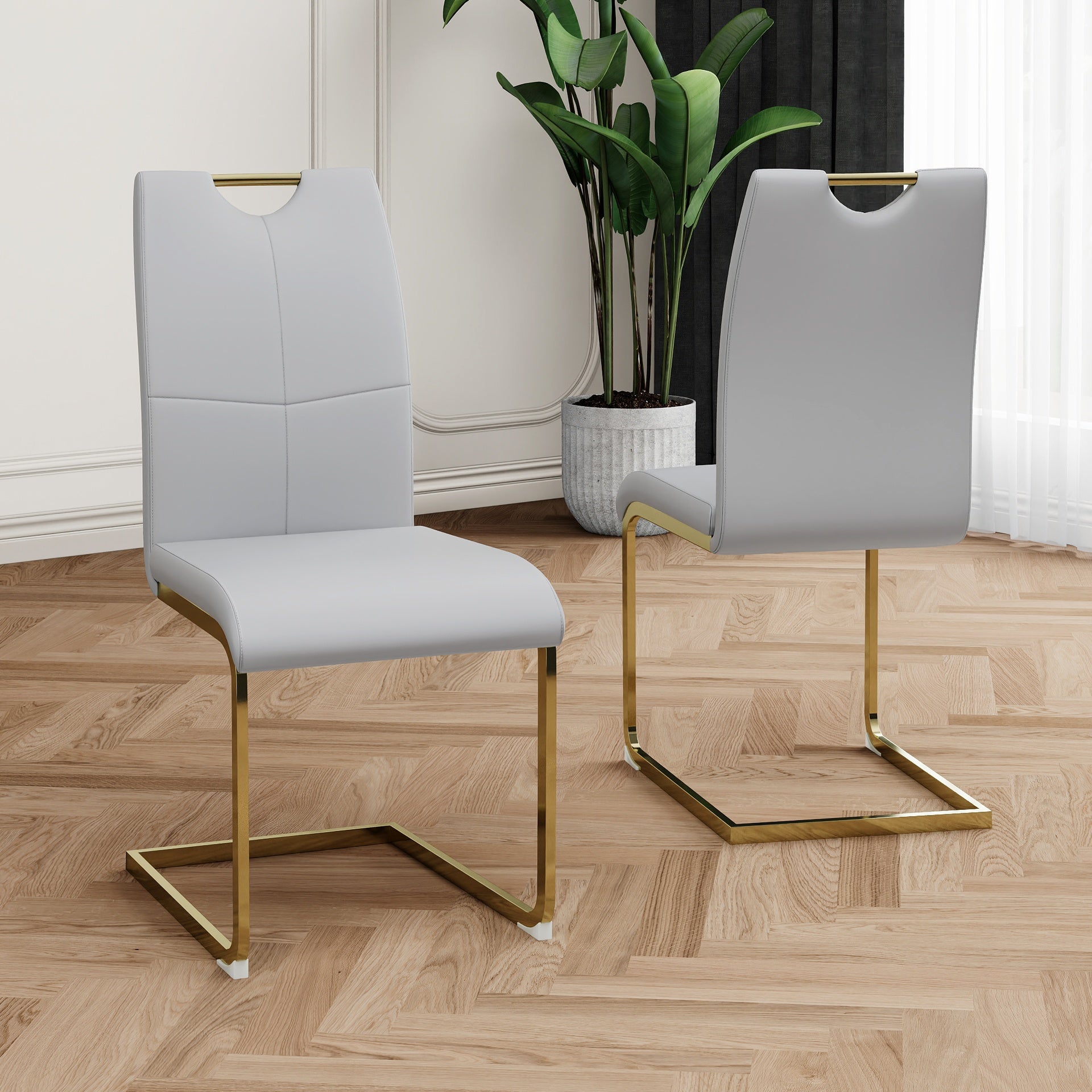 Modern Dining Chairs with Faux Leather Padded Seat Dining Living Room Chairs Upholstered Chair with gold Metal Legs Design for Kitchen, Living, Bedroom, Dining Room Side Chairs Set of 2