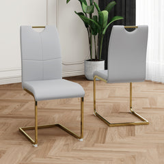 Modern Dining Chairs with Faux Leather Padded Seat Dining Living Room Chairs Upholstered Chair with gold Metal Legs Design for Kitchen, Living, Bedroom, Dining Room Side Chairs Set of 2