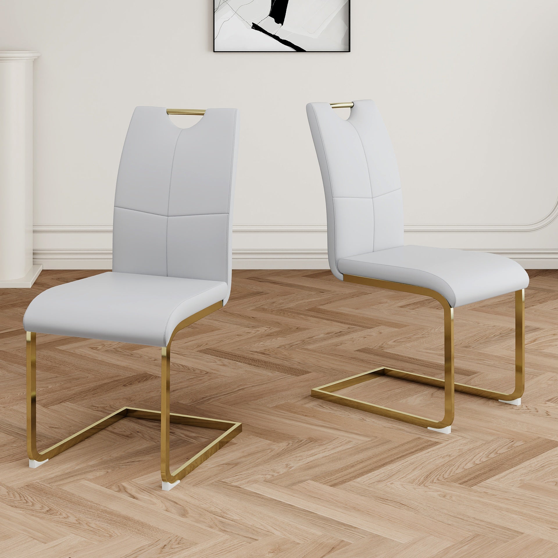 Modern Dining Chairs with Faux Leather Padded Seat Dining Living Room Chairs Upholstered Chair with gold Metal Legs Design for Kitchen, Living, Bedroom, Dining Room Side Chairs Set of 2