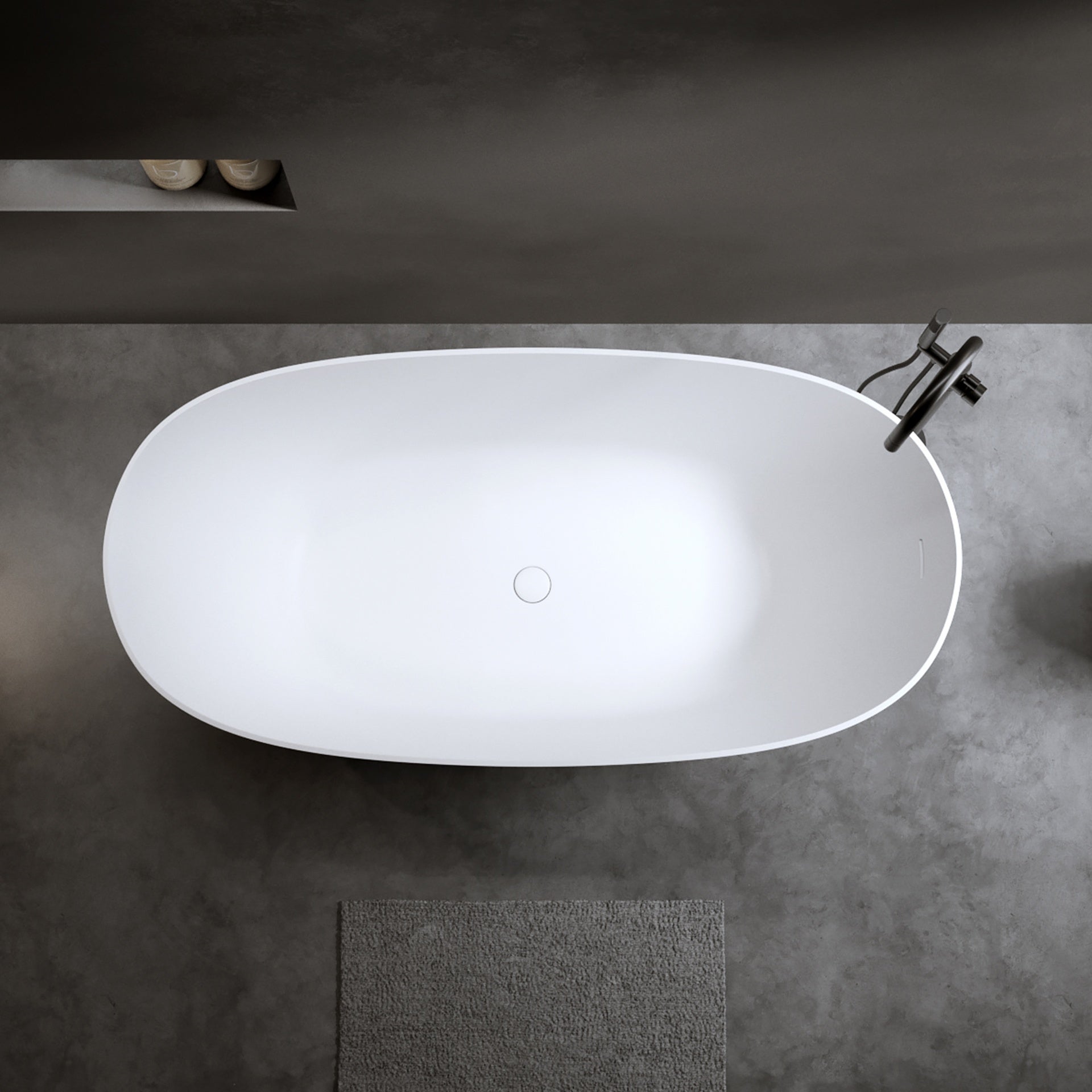 65'' Freestanding Bathtub Resin Stone Soaking Bathtub Solid Surface Modern Tubs with Overflow and Pop-up Drain in White