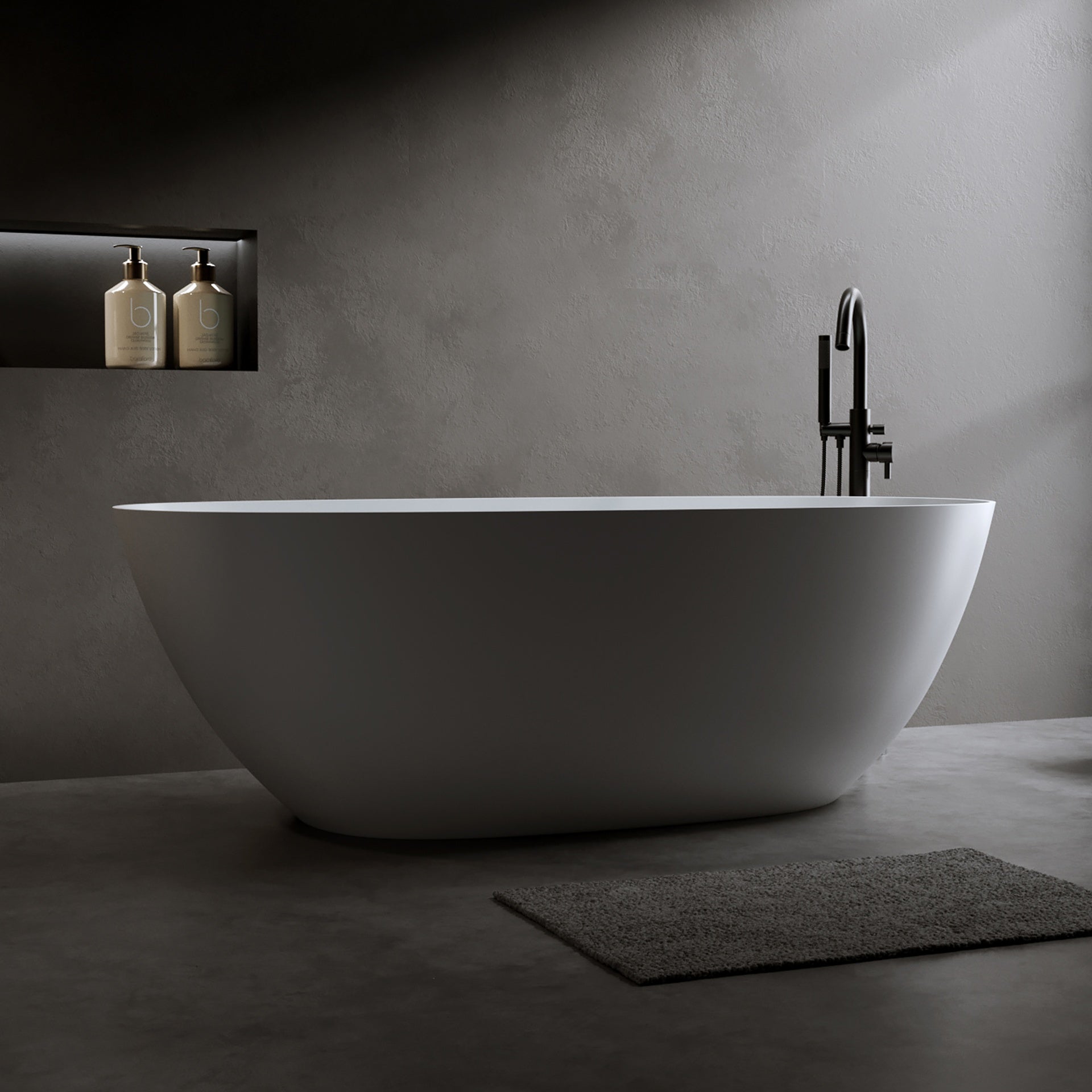 65'' Freestanding Bathtub Resin Stone Soaking Bathtub Solid Surface Modern Tubs with Overflow and Pop-up Drain in White