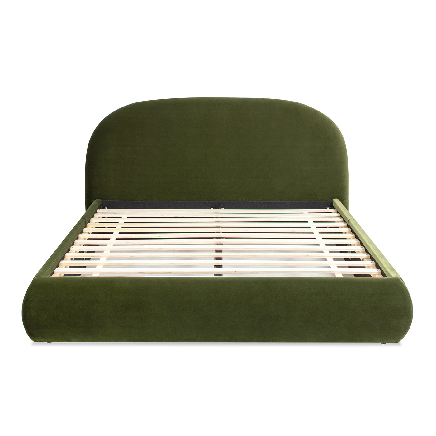 Archie Puffy Grounded Upholstered Platform Bed, Olive Green Performance Velvet