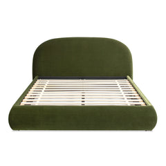 Archie Puffy Grounded Upholstered Platform Bed, Olive Green Performance Velvet