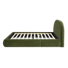 Archie Puffy Grounded Upholstered Platform Bed, Olive Green Performance Velvet