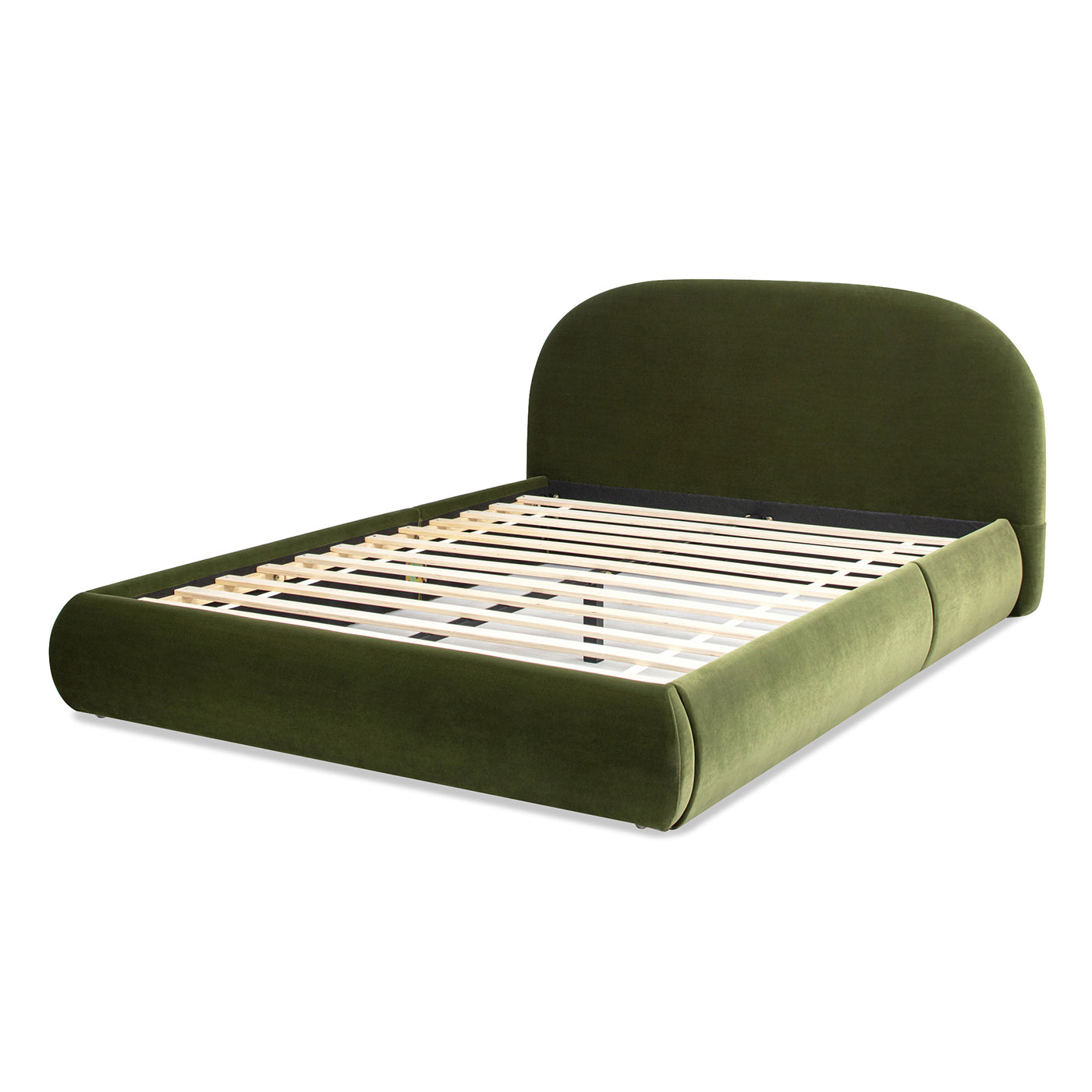 Archie Puffy Grounded Upholstered Platform Bed, Olive Green Performance Velvet