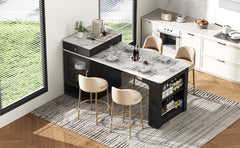 K&K 59.5" Kitchen Island with Extendable Dining Table, Kitchen Storage Table with Double-sided Storage, Kitchen Island with 2 Drawers, Power Outlet, Side Open Shelves, for Kitchen, Dining Room, Black