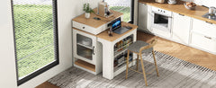 K&K 59.5" Kitchen Island with Extendable Dining Table, Kitchen Storage Table with Double-sided Storage, Kitchen Island with 2 Drawers, Power Outlet, Side Open Shelves, for Kitchen, Dining Room, White