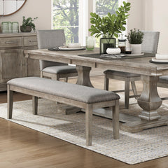 Traditional Style Dining Bench 1pc Durable Fabric Upholstered Nailhead Trim Wooden Furniture Brown Gray Finish