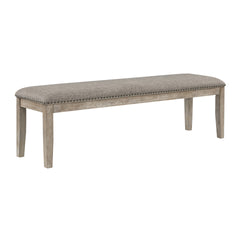 Traditional Style Dining Bench 1pc Durable Fabric Upholstered Nailhead Trim Wooden Furniture Brown Gray Finish
