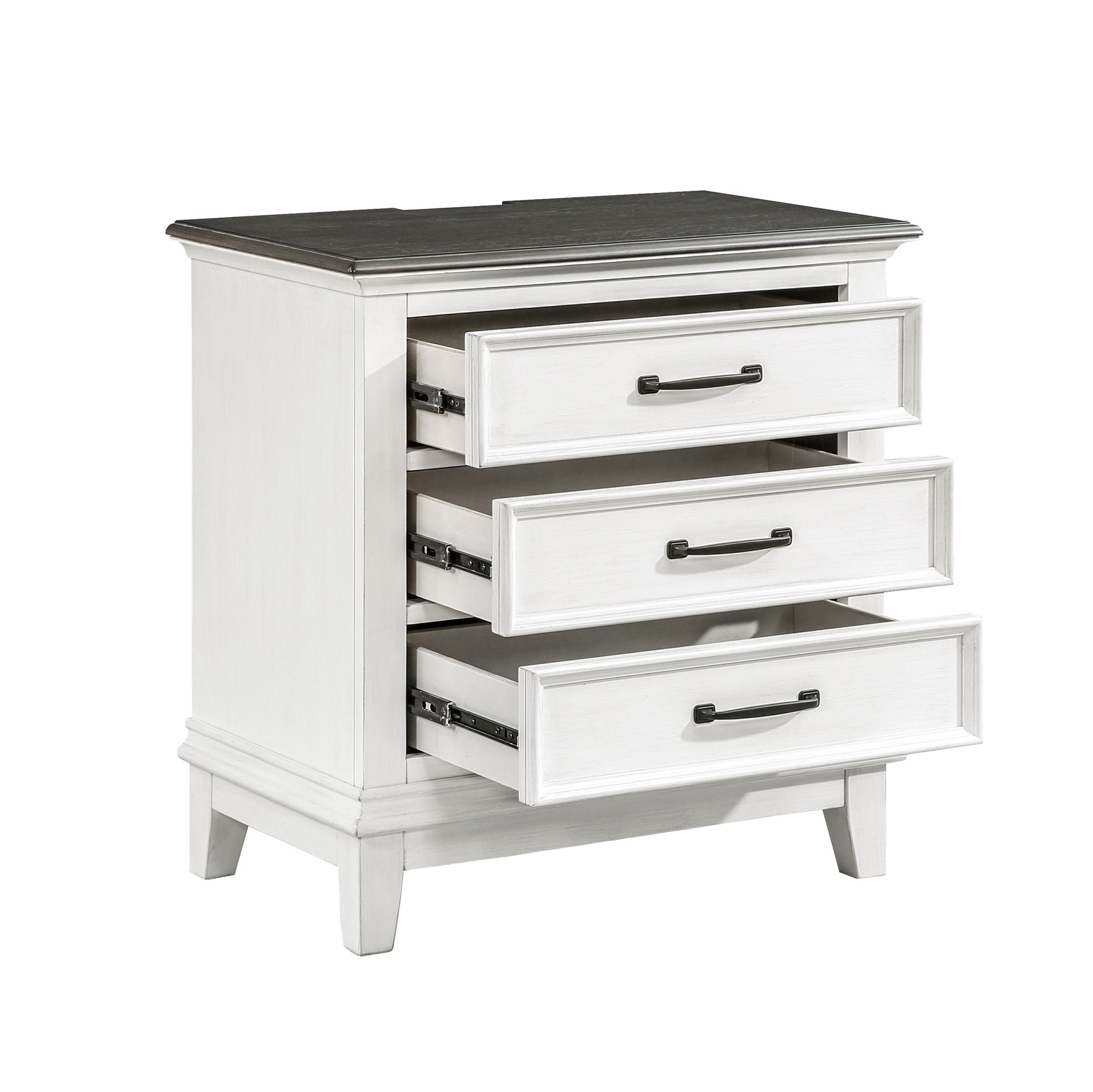 Classic Farmhouse Style 3-Drawer Nightstand 1pc Antique White and Dark Brown Wooden Bedroom Furniture, Power Outlet USB Charging Port