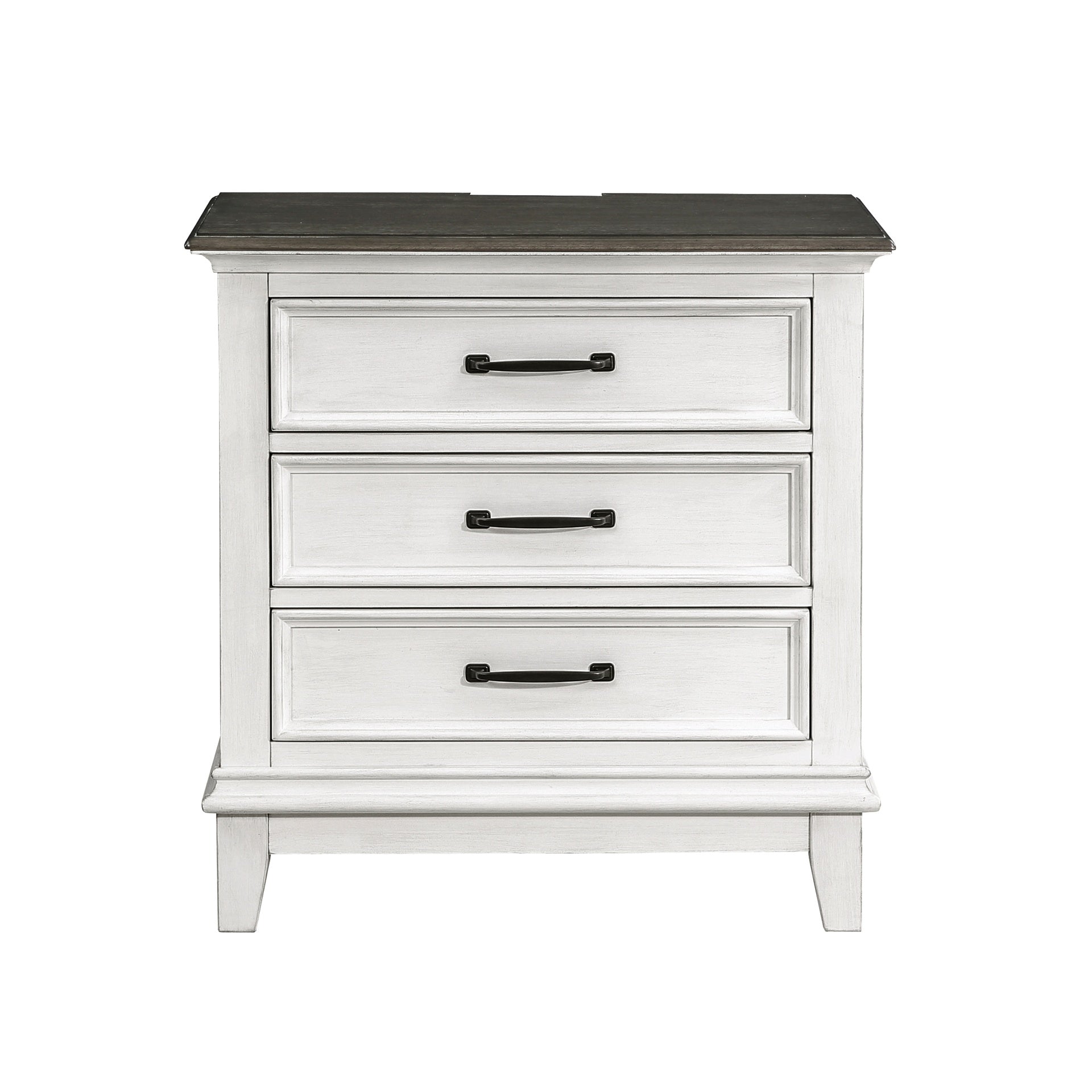 Classic Farmhouse Style 3-Drawer Nightstand 1pc Antique White and Dark Brown Wooden Bedroom Furniture, Power Outlet USB Charging Port
