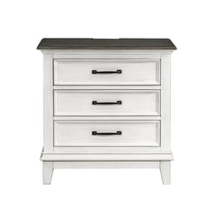 Classic Farmhouse Style 3-Drawer Nightstand 1pc Antique White and Dark Brown Wooden Bedroom Furniture, Power Outlet USB Charging Port