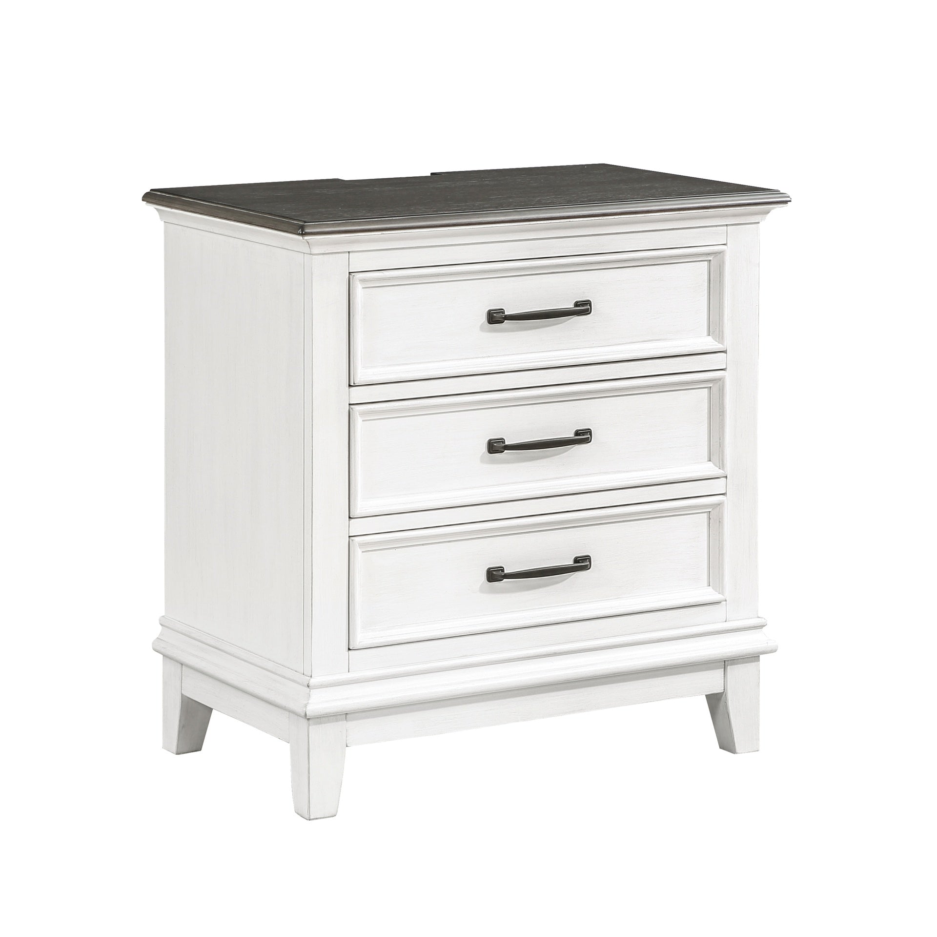 Classic Farmhouse Style 3-Drawer Nightstand 1pc Antique White and Dark Brown Wooden Bedroom Furniture, Power Outlet USB Charging Port