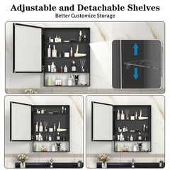 24'' x 30'' Medicine Cabinet with Mirror for Bathroom, Wall Mounted Bathroom Mirror with Storage, Adjustable Shelves, Aluminum Framework, Surface Mount  Black