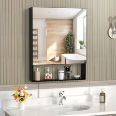 24'' x 30'' Medicine Cabinet with Mirror for Bathroom, Wall Mounted Bathroom Mirror with Storage, Adjustable Shelves, Aluminum Framework, Surface Mount  Black