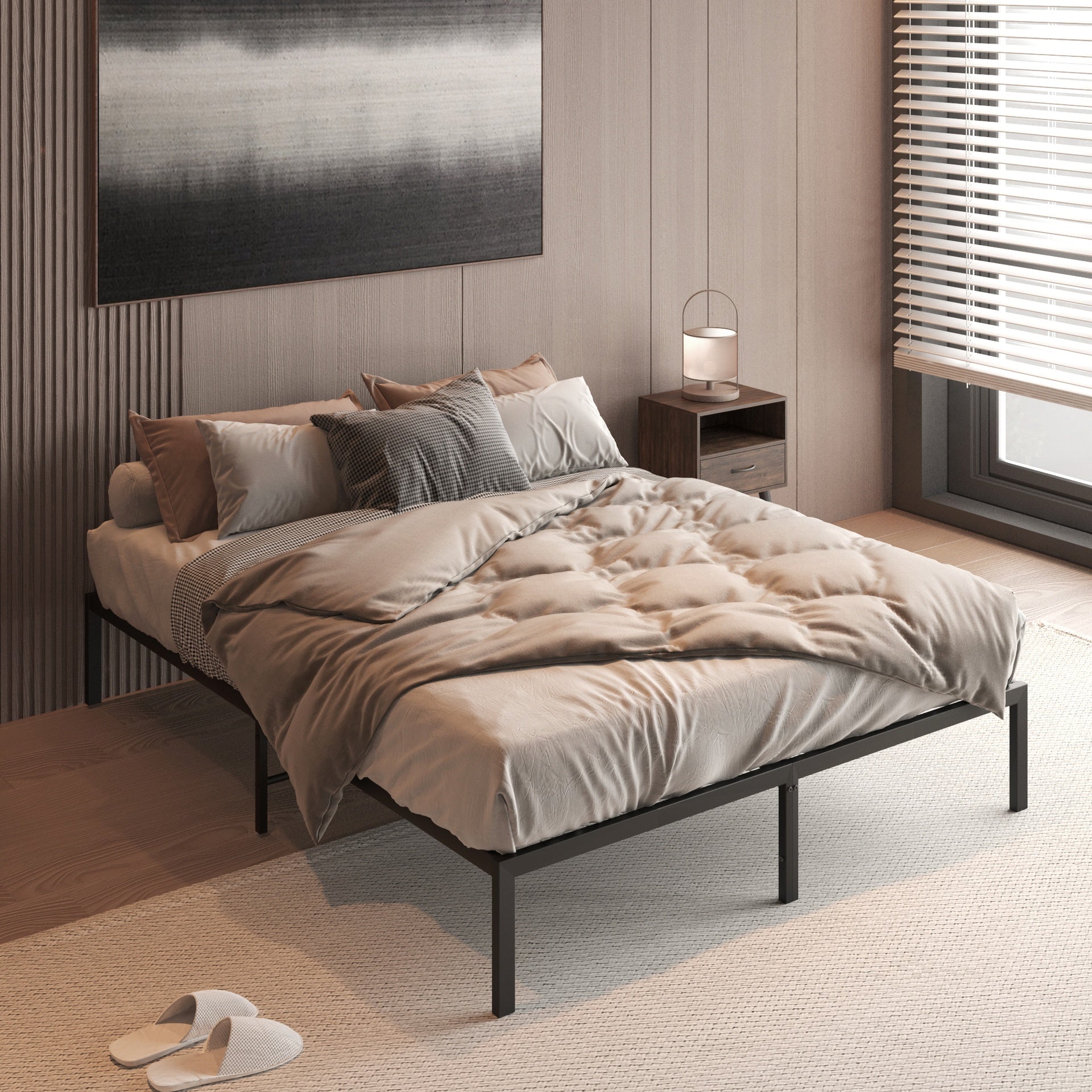 Metal Platform Bed frame ,Sturdy Metal Frame, No Box Spring Needed(Full)