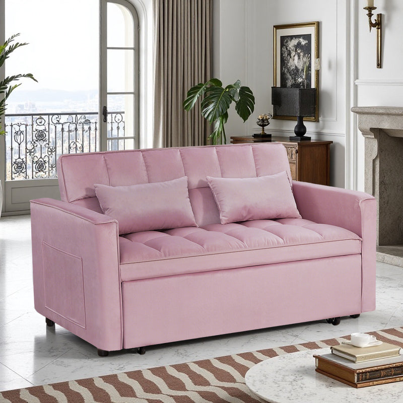 Modern 2-Seater Sofa, 54" Pull-Out Sleeper Sofa Bed for Living Room,Pink