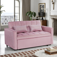 Modern 2-Seater Sofa, 54" Pull-Out Sleeper Sofa Bed for Living Room,Pink