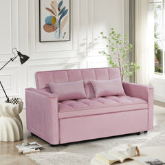 Modern 2-Seater Sofa, 54" Pull-Out Sleeper Sofa Bed for Living Room,Pink