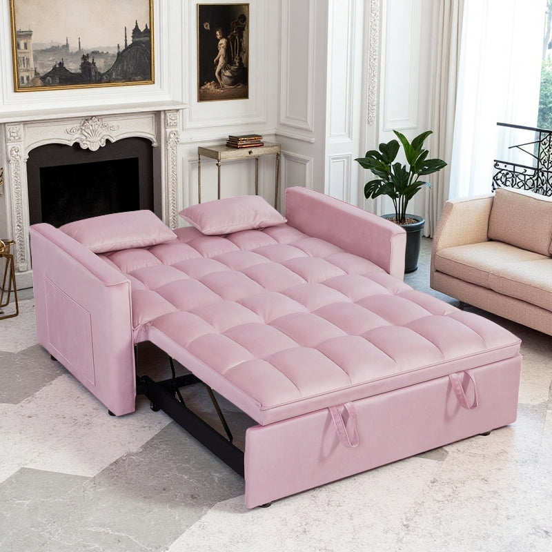 Modern 2-Seater Sofa, 54" Pull-Out Sleeper Sofa Bed for Living Room,Pink