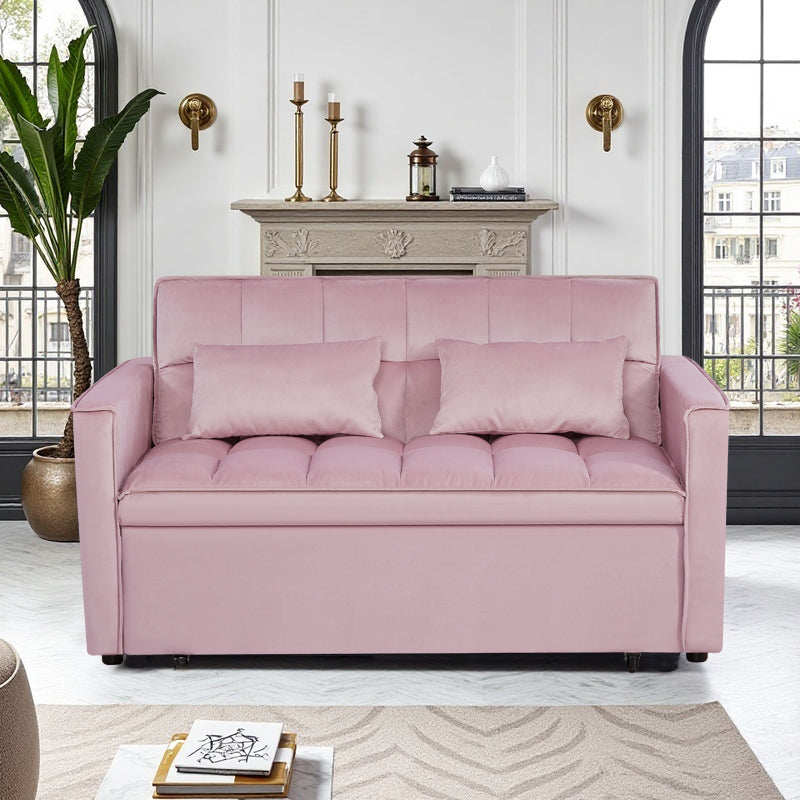 Modern 2-Seater Sofa, 54" Pull-Out Sleeper Sofa Bed for Living Room,Pink