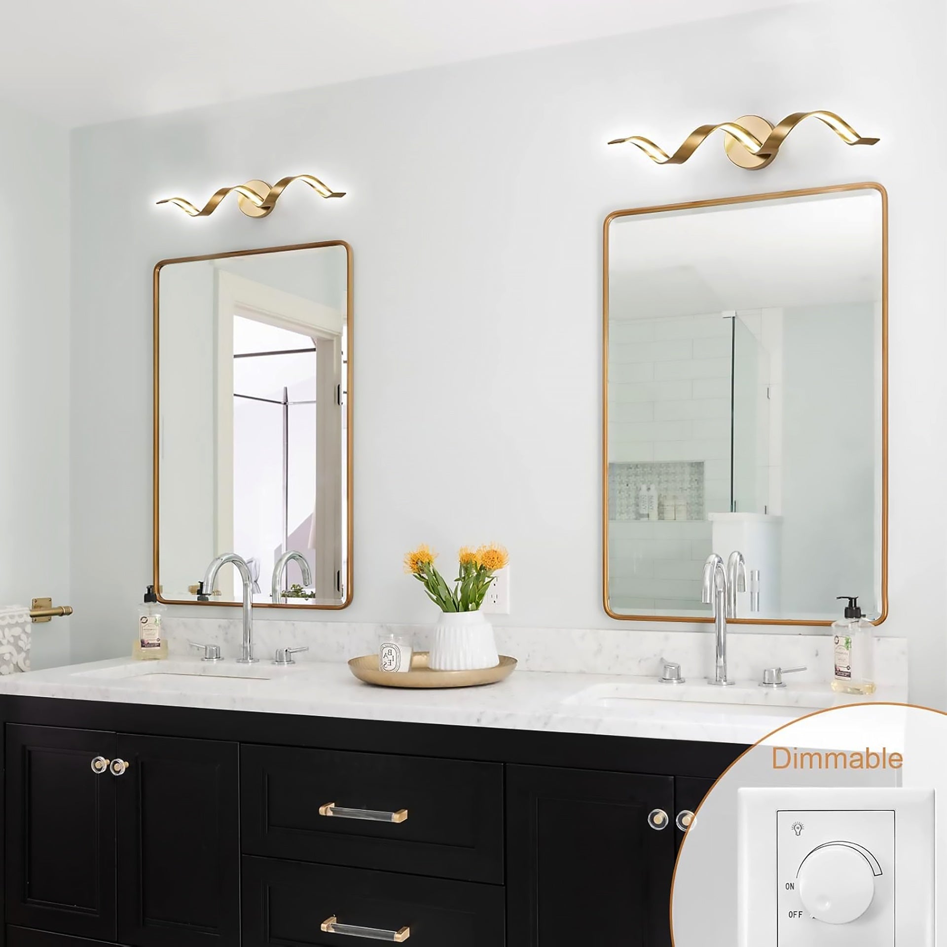 Gold Bathroom Light Fixtures, 24 inch Spiral Design Modern LED Bathroom Vanity Lights Over Mirror, Wall Light Fixtures for Living Room --GOLD